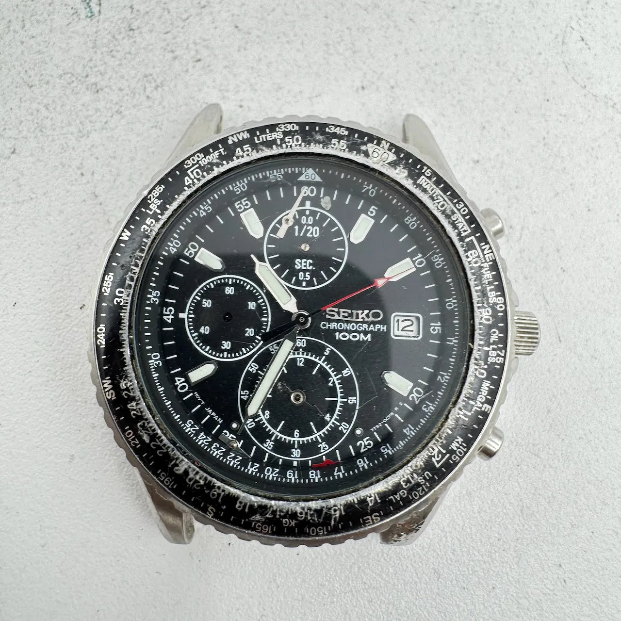 Vintage 41mm Seiko 7T92-0FC0 Flightmaster Men's Quartz Chronograph Wristwatch