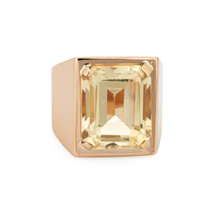 Vintage 70s Yellow Quartz Ring Sz 7.5 Large Square Emerald Cut Men's Jewelry