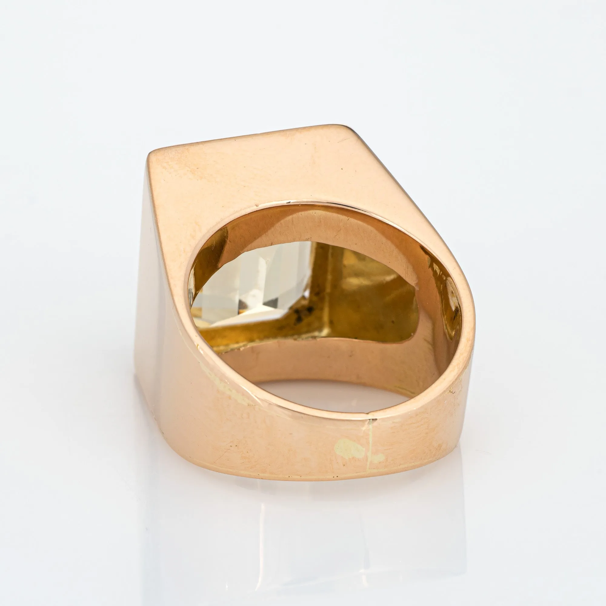 Vintage 70s Yellow Quartz Ring Sz 7.5 Large Square Emerald Cut Men's Jewelry