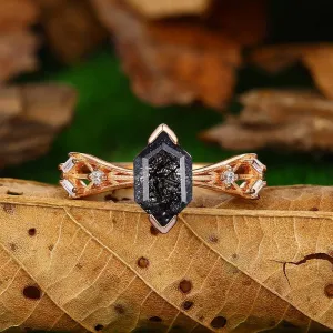 Vintage 925 Silver Art Deco Natural Black Rutilated Quartz  Engagement Ring