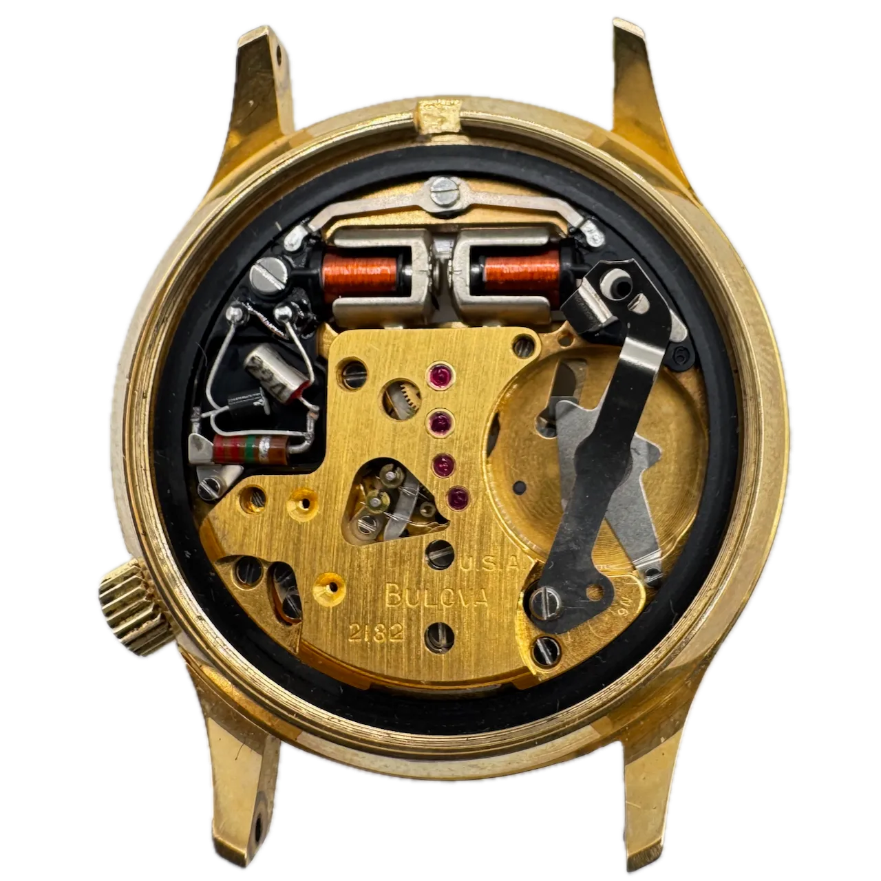 Vintage Accutron Hex Day Date Pioneer Men's Tuning Fork Wristwatch 218 Gold Tone