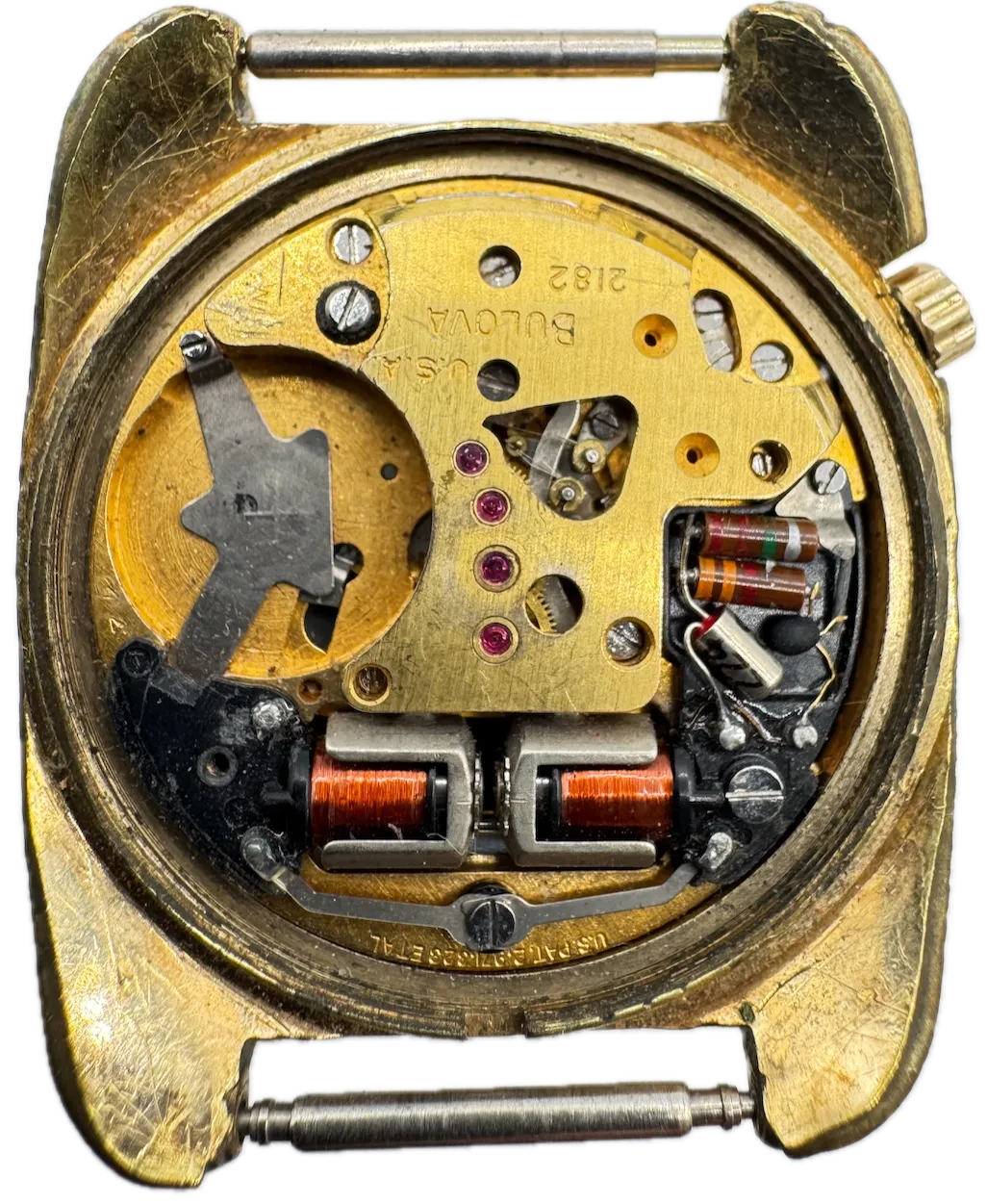 Vintage Accutron Sunburst Day date Men's Tuning Fork Wristwatch 218 Gold Tone