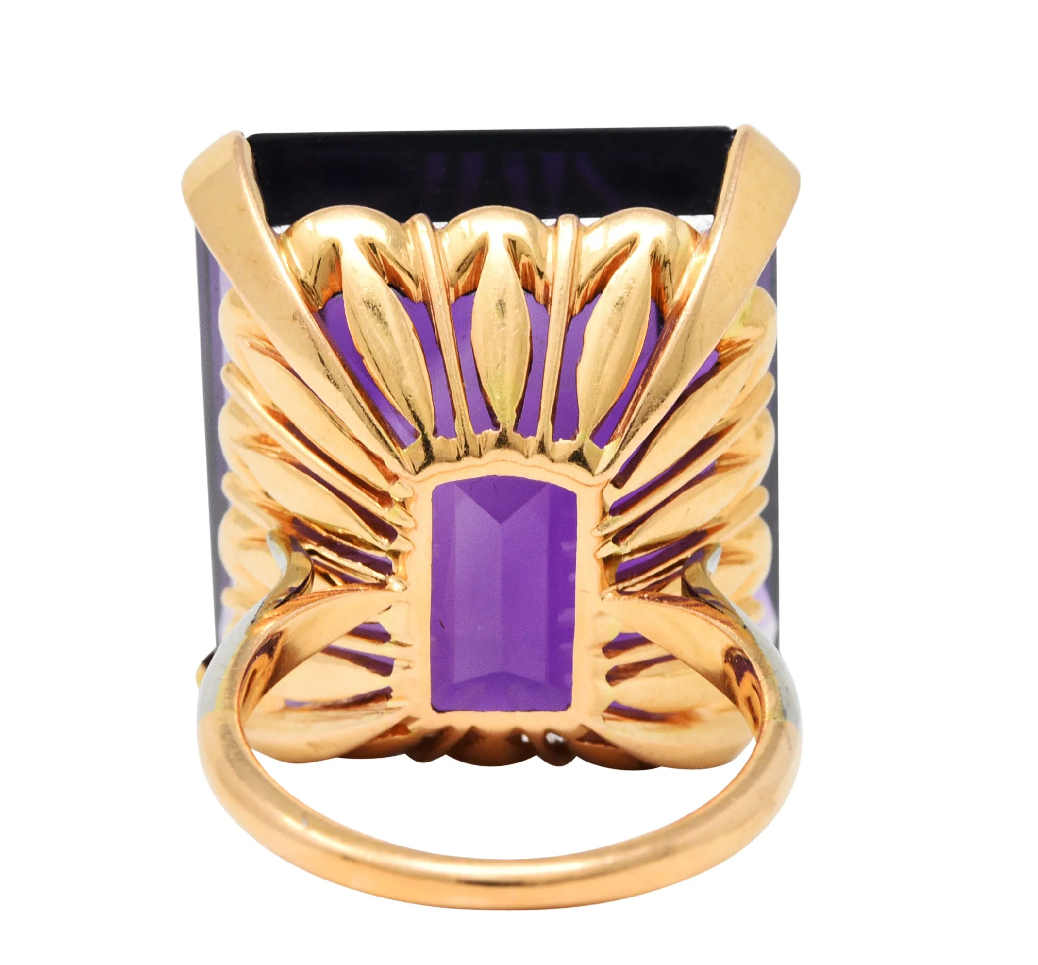 Vintage Amethyst Diamond 18 Karat Two-Tone Gold Statement Ring