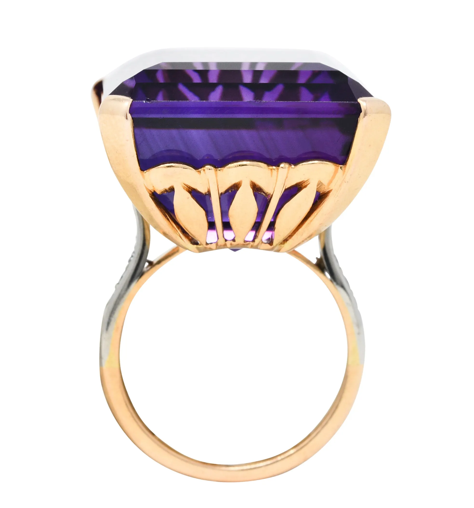 Vintage Amethyst Diamond 18 Karat Two-Tone Gold Statement Ring