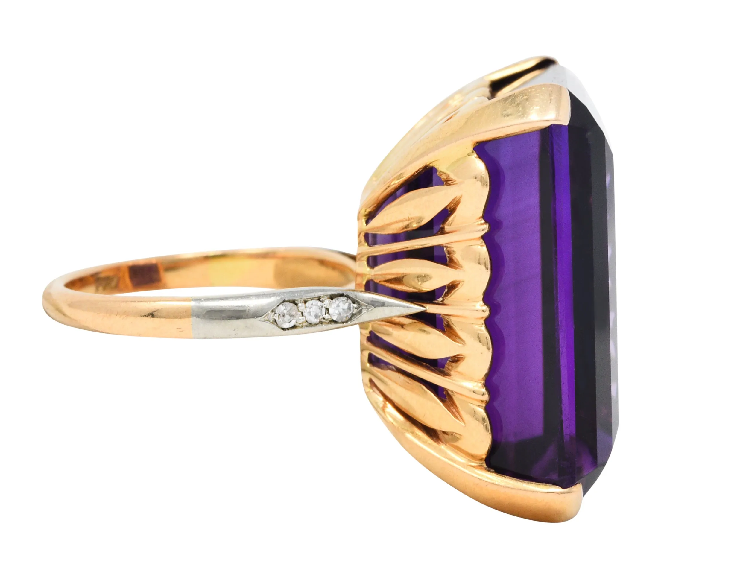 Vintage Amethyst Diamond 18 Karat Two-Tone Gold Statement Ring
