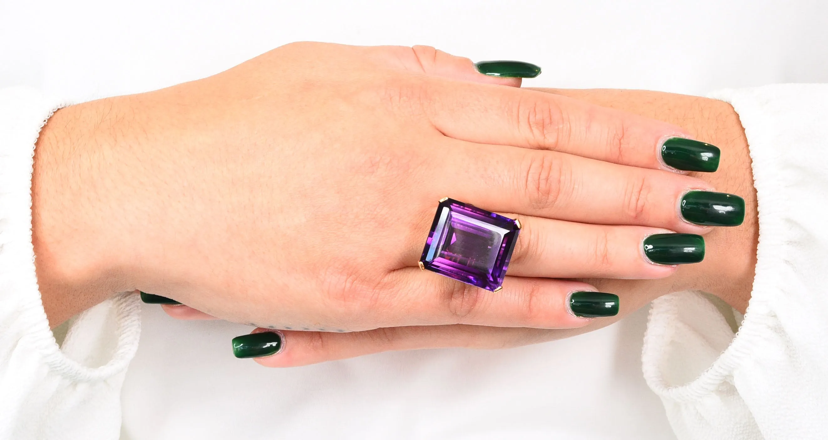 Vintage Amethyst Diamond 18 Karat Two-Tone Gold Statement Ring