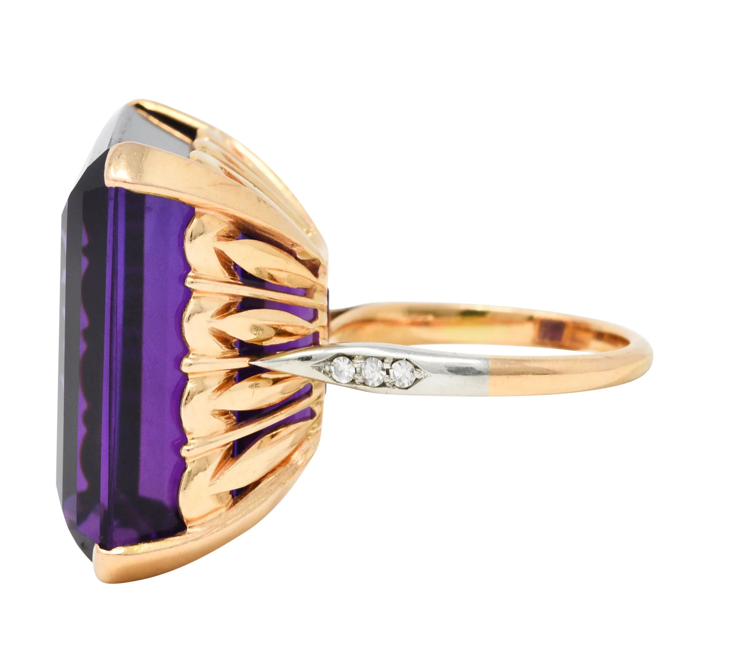 Vintage Amethyst Diamond 18 Karat Two-Tone Gold Statement Ring