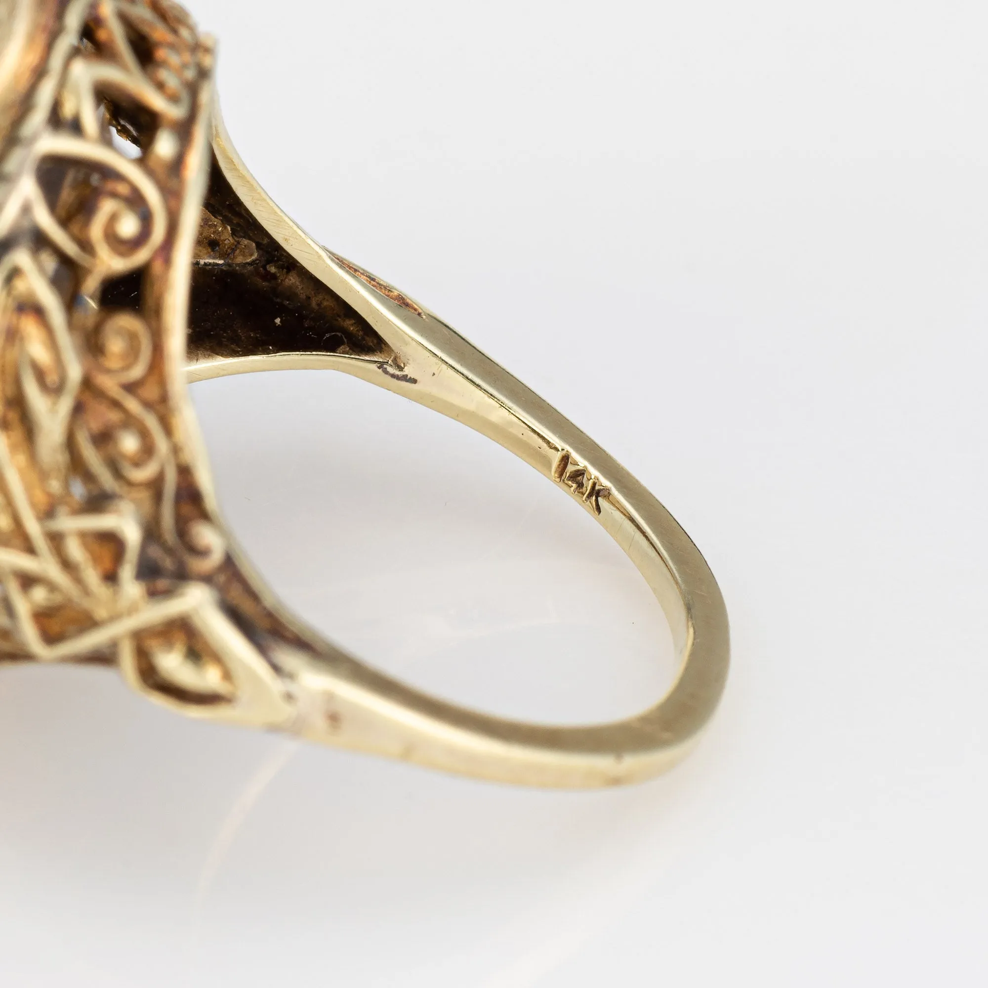 Vintage Art Deco Intaglio Ring Smoky Quartz Bust 14k Yellow Gold Oval Jewelry