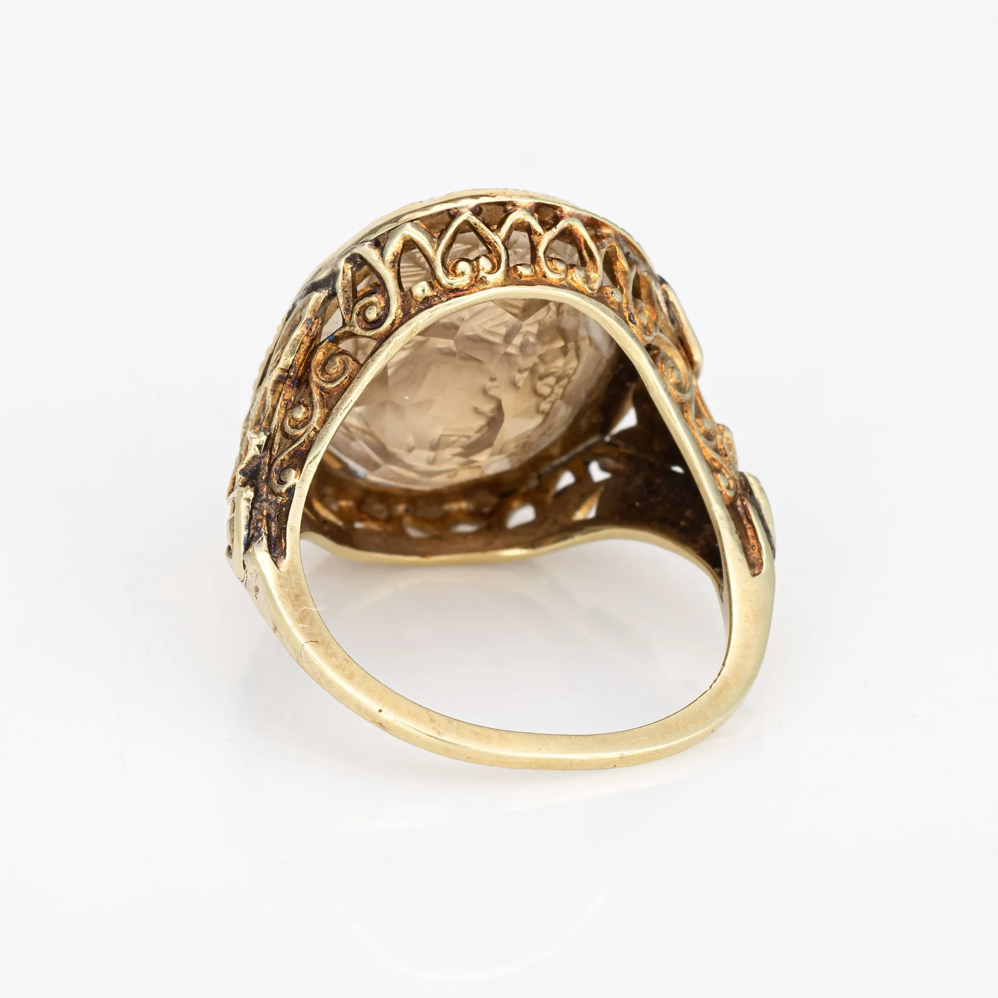 Vintage Art Deco Intaglio Ring Smoky Quartz Bust 14k Yellow Gold Oval Jewelry