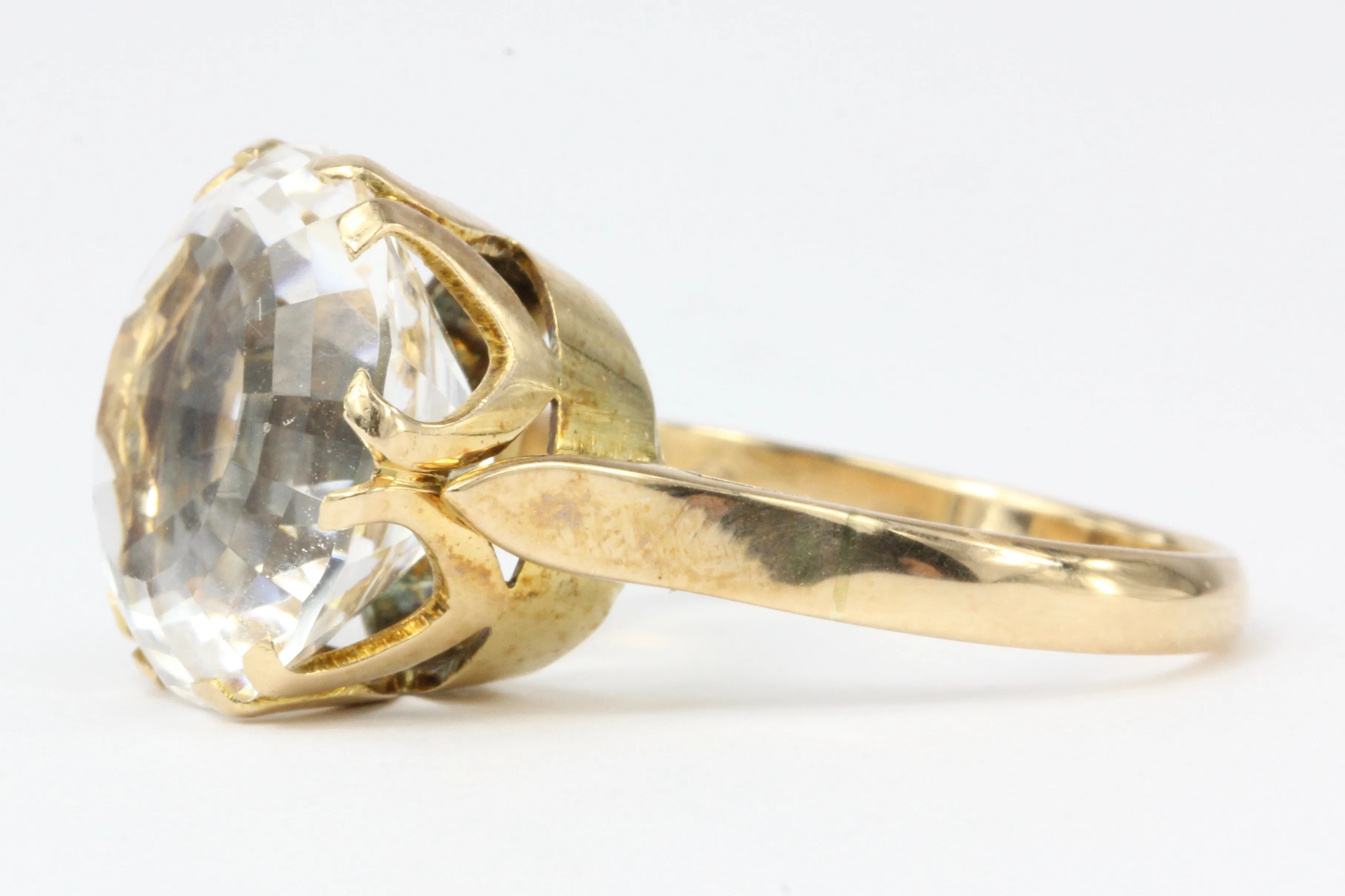 Vintage Austrian 14K Rose Gold Quartz Mixed Cut Cocktail Ring Size 6.75