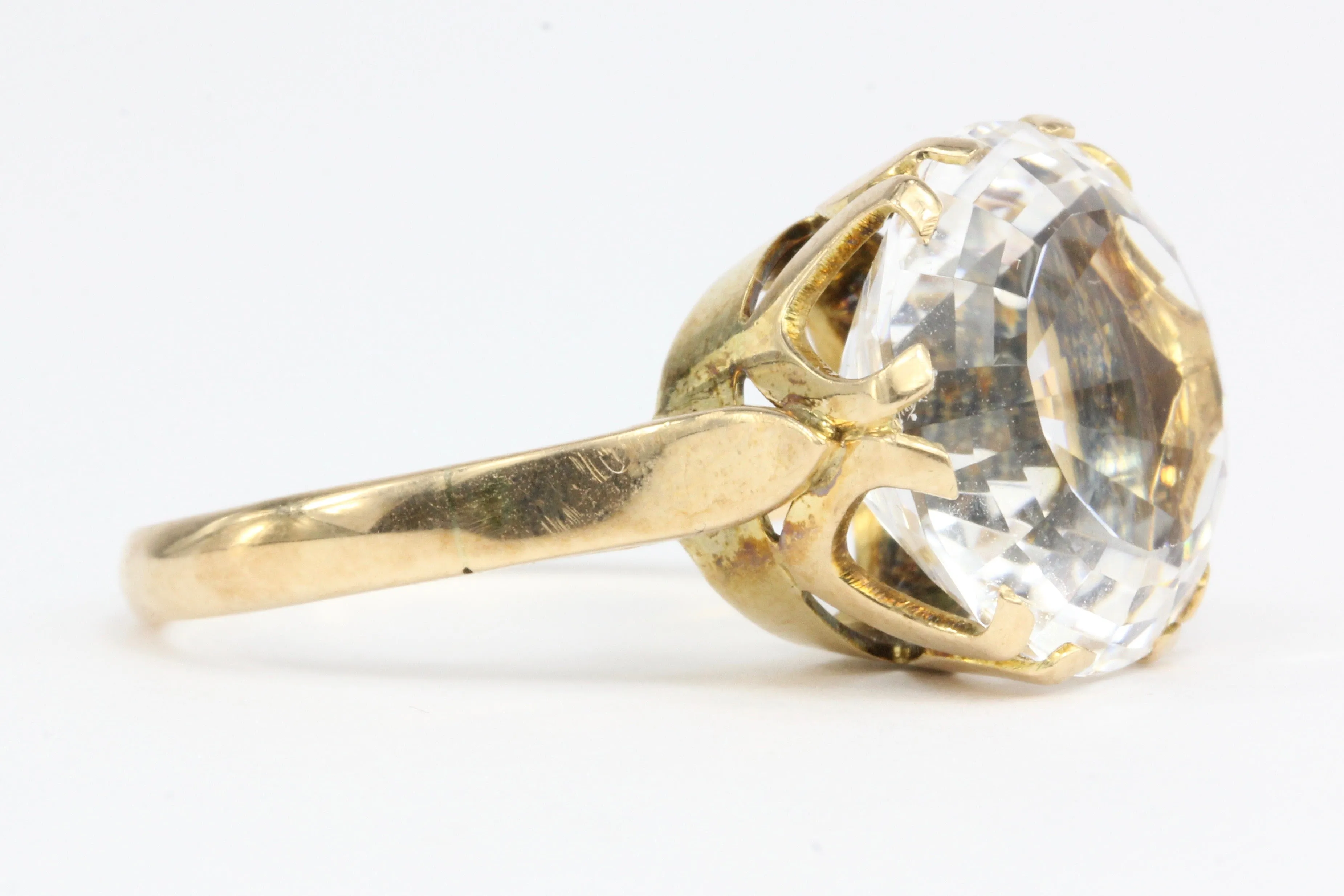Vintage Austrian 14K Rose Gold Quartz Mixed Cut Cocktail Ring Size 6.75