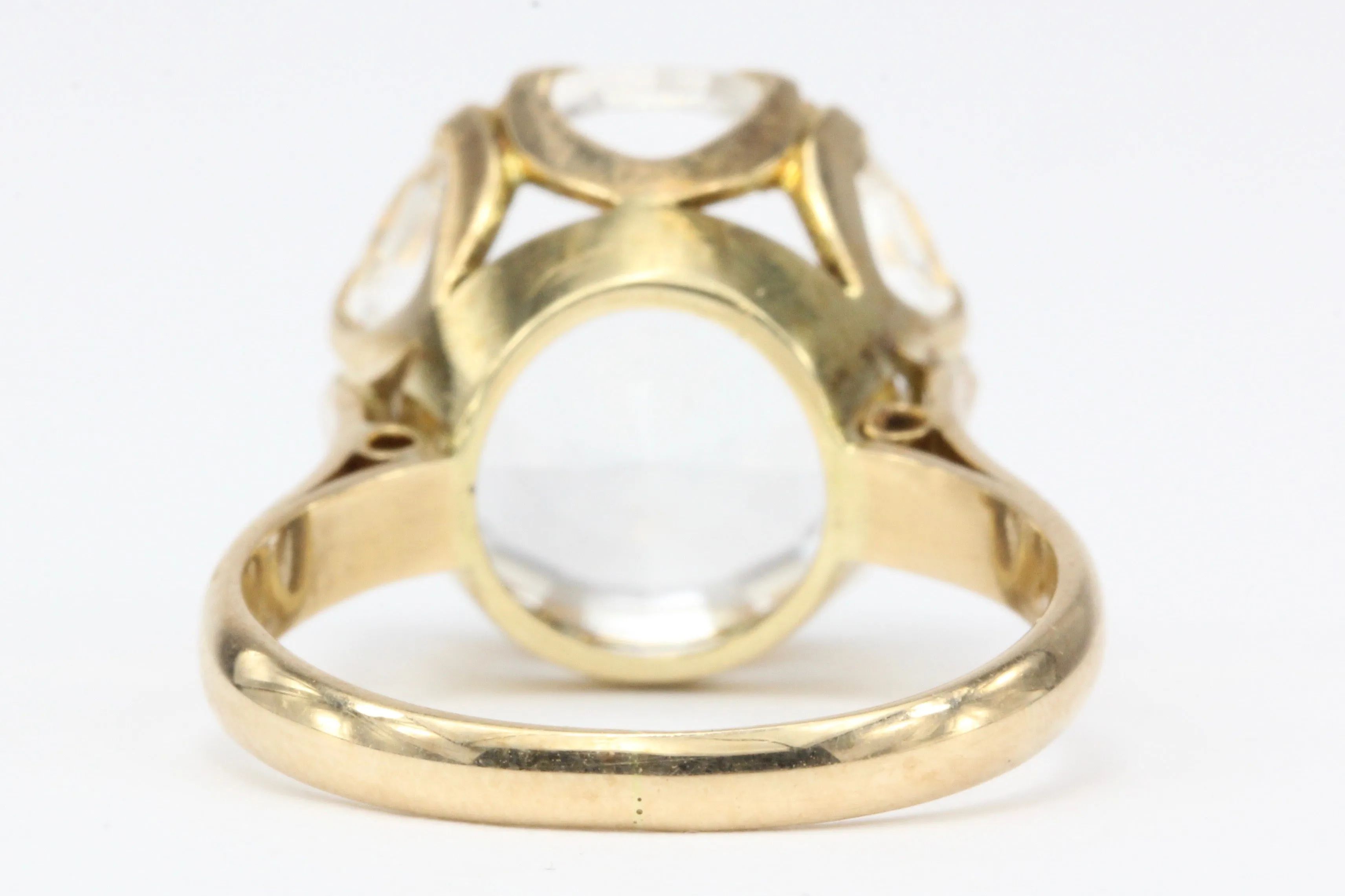 Vintage Austrian 14K Rose Gold Quartz Mixed Cut Cocktail Ring Size 6.75