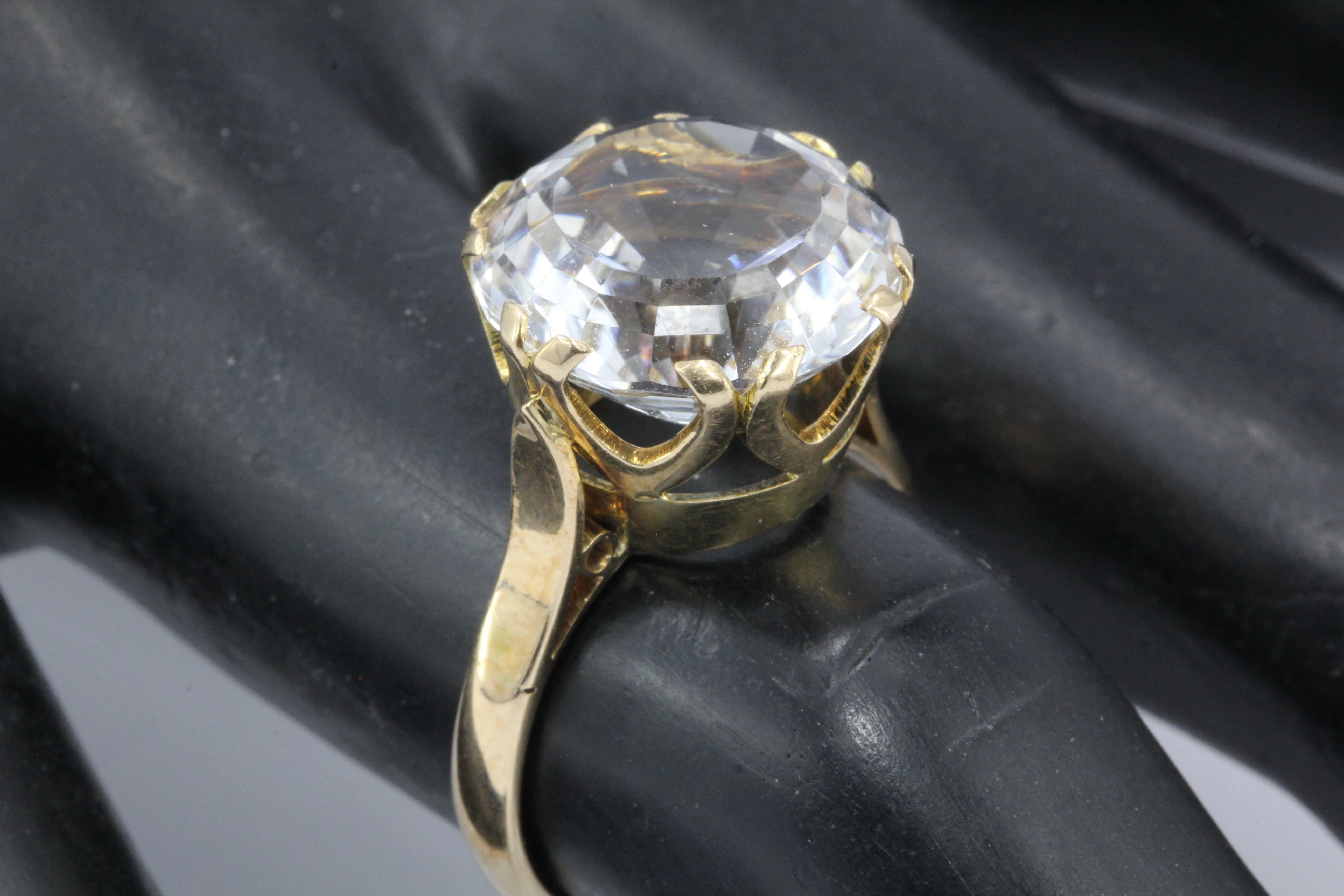 Vintage Austrian 14K Rose Gold Quartz Mixed Cut Cocktail Ring Size 6.75