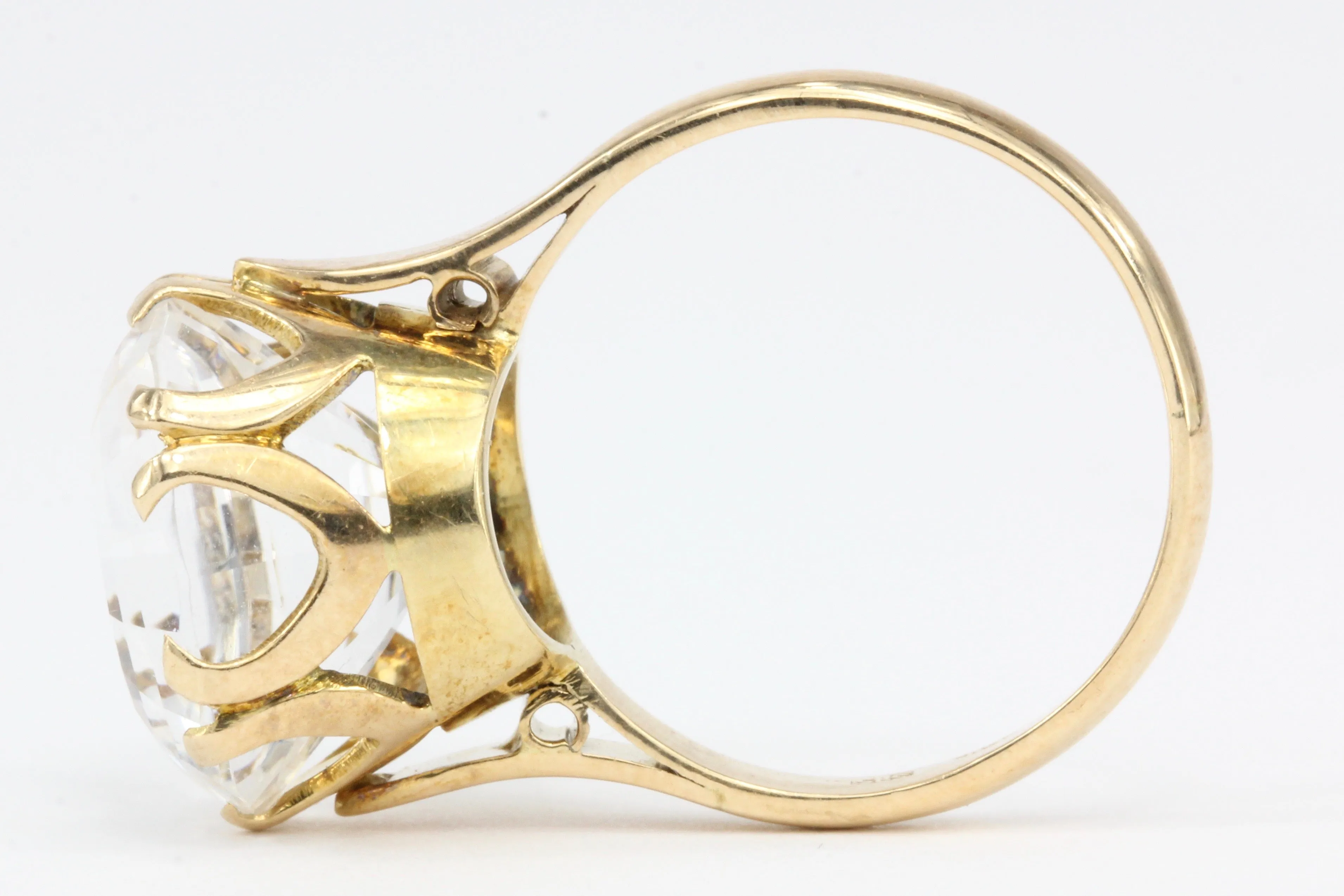Vintage Austrian 14K Rose Gold Quartz Mixed Cut Cocktail Ring Size 6.75