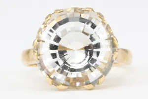 Vintage Austrian 14K Rose Gold Quartz Mixed Cut Cocktail Ring Size 6.75