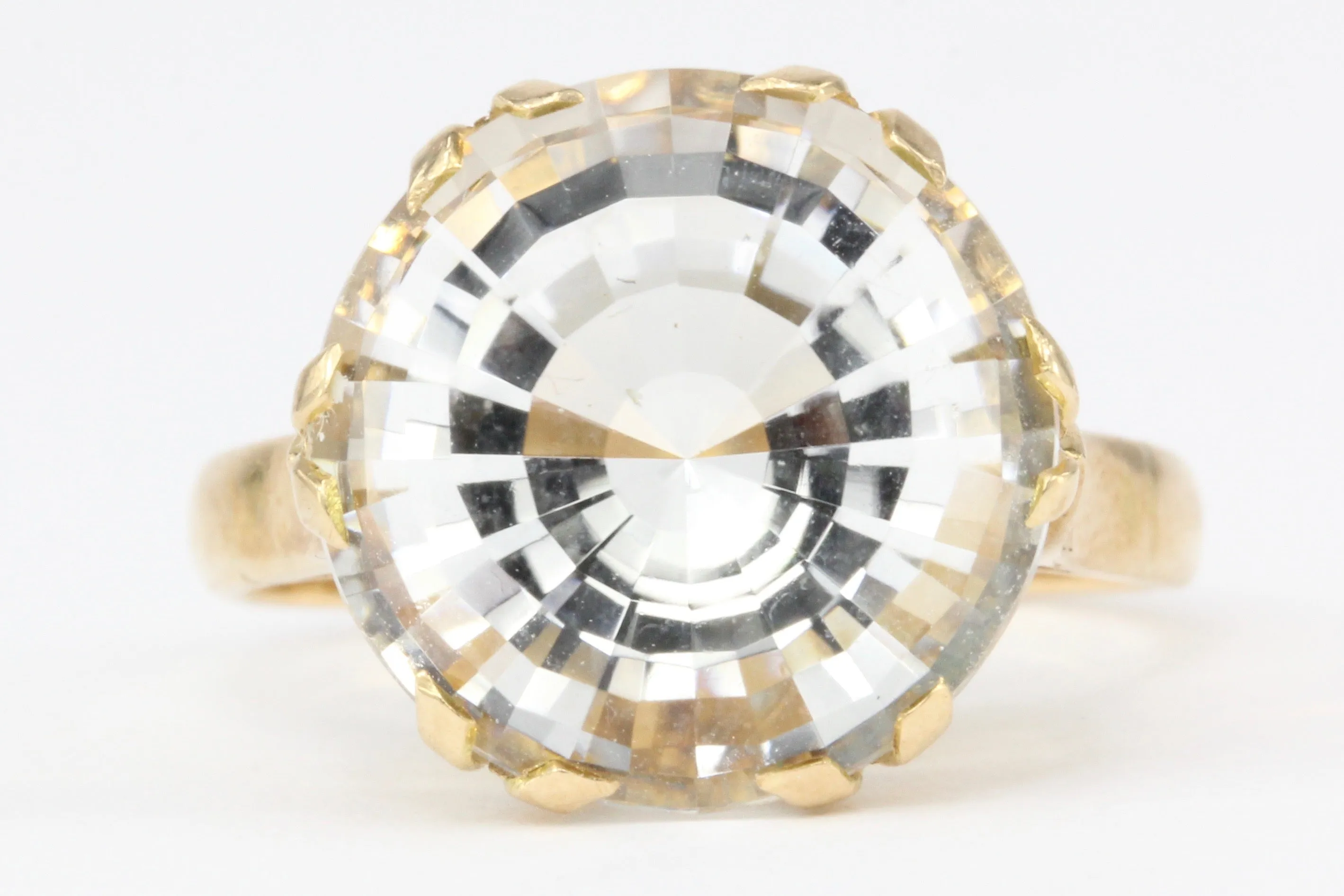 Vintage Austrian 14K Rose Gold Quartz Mixed Cut Cocktail Ring Size 6.75