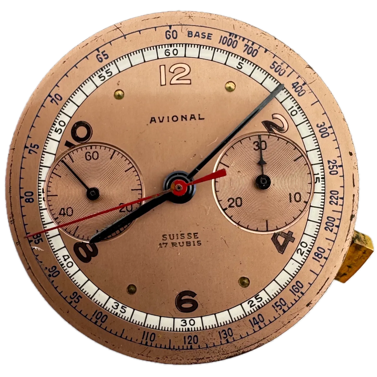 Vintage Avional Salmon Dial Chronograph Men's Wristwatch Movement Landeron 48