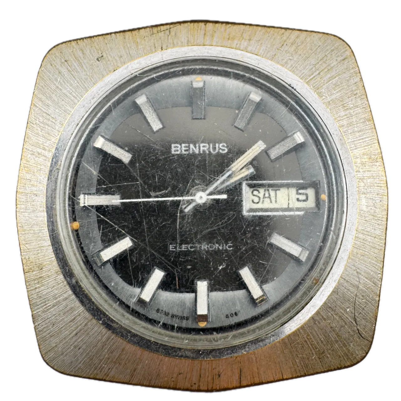 Vintage Benrus 6032-4067 Square Day Date Men's Electronic Wristwatch Swiss