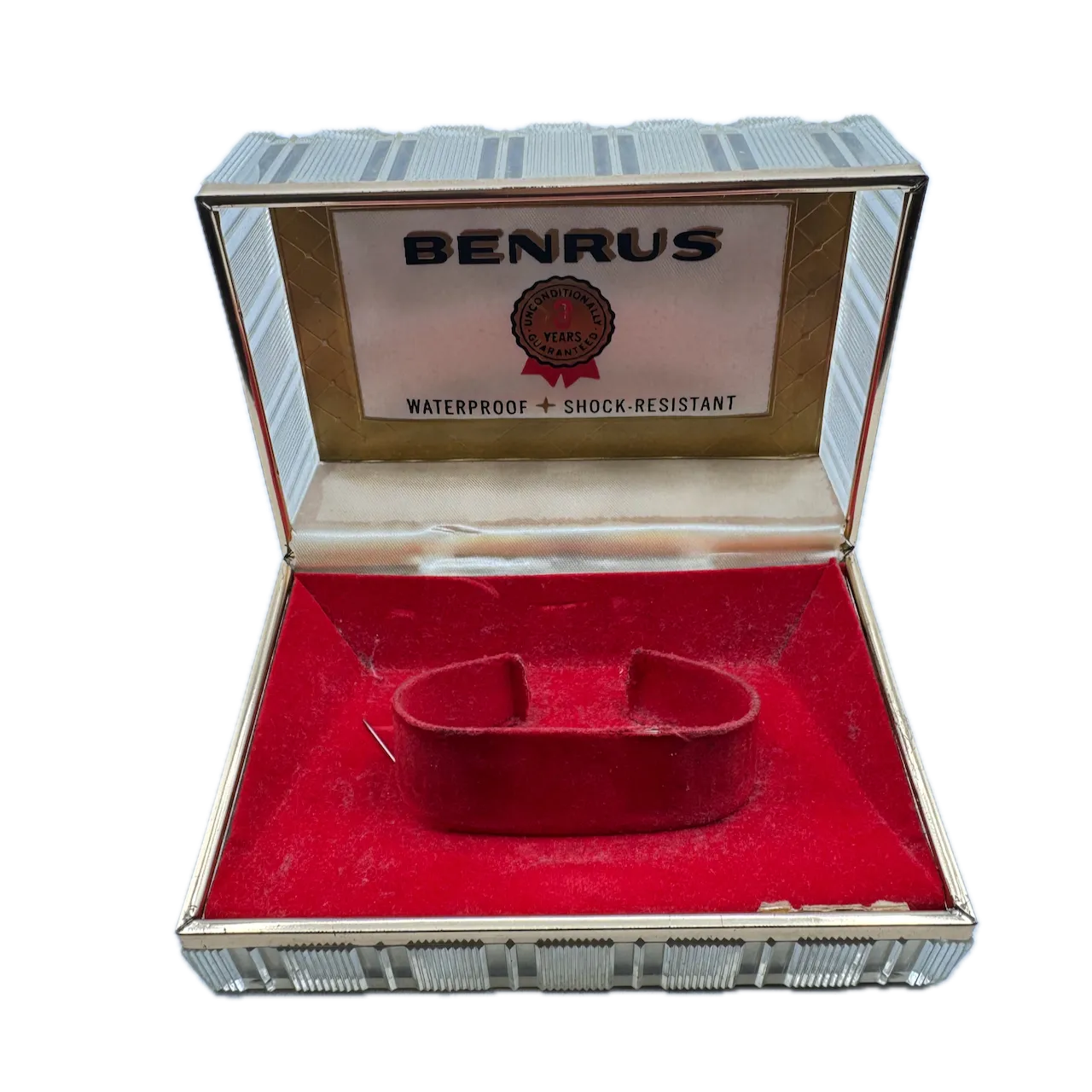 Vintage Benrus Diamond Pattern Men's Wristwatch Box USA Clear Plastic & Red Felt