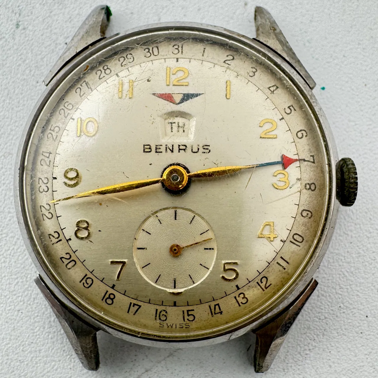 Vintage Benrus Pointer Date & Day Men's Mechanical Wristwatch CE 13 Swiss Steel