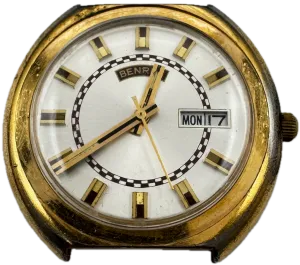 Vintage Benrus Rally Day Date Men's Mechanical Wristwatch USA Gold Tone