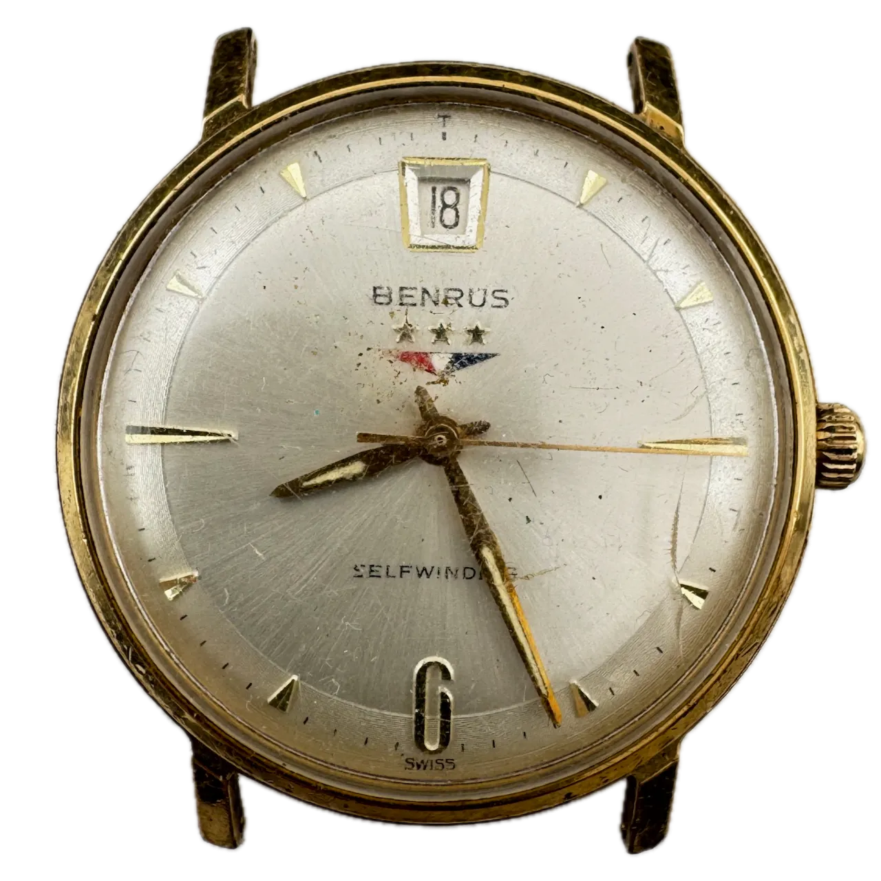 Vintage Benrus Sunburst Date 3 Star Men's Automatic Wristwatch Swiss Made