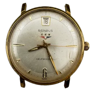 Vintage Benrus Sunburst Date 3 Star Men's Automatic Wristwatch Swiss Made