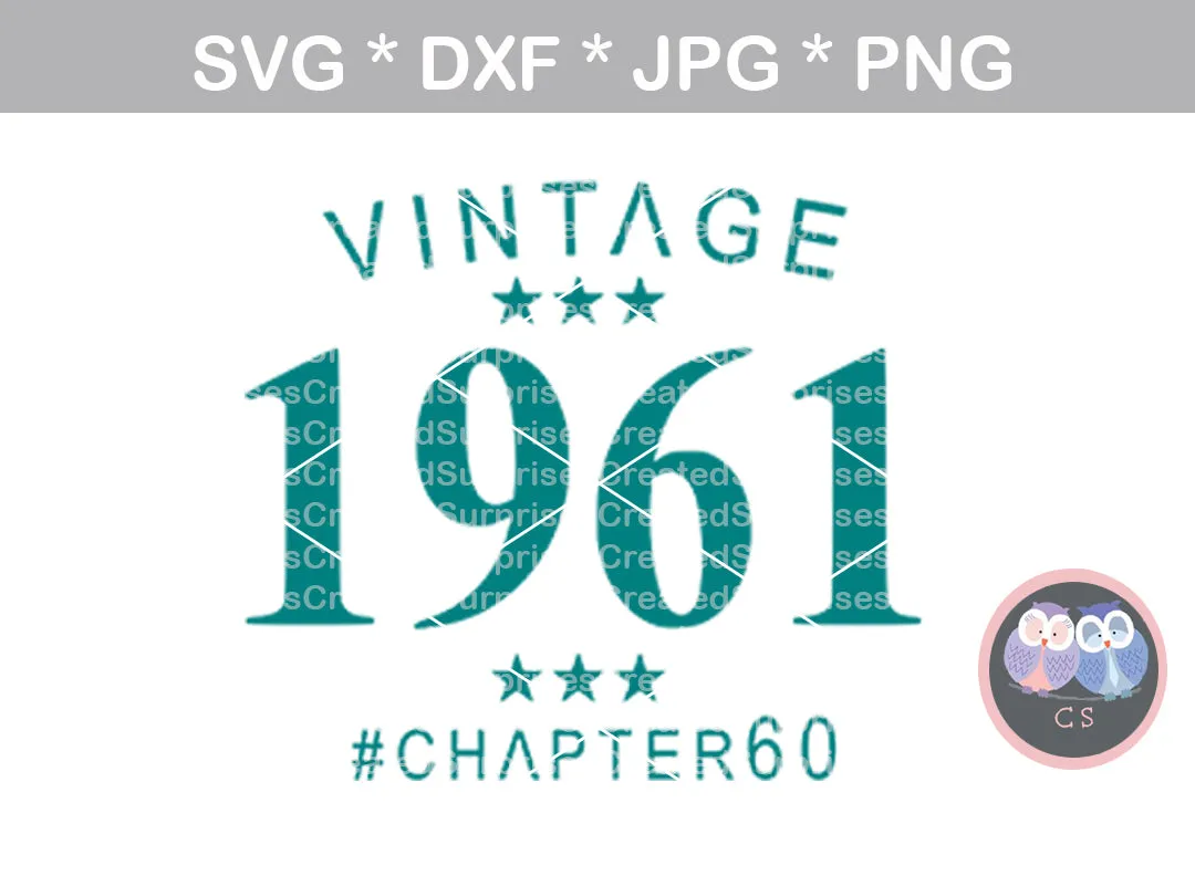 Vintage, Birth Year, Chapter Age, (all numbers included) Birthday, Date, digital download, SVG, DXF, cut file, personal, commercial, use with Silhouette, Cricut and Die Cutting Machines