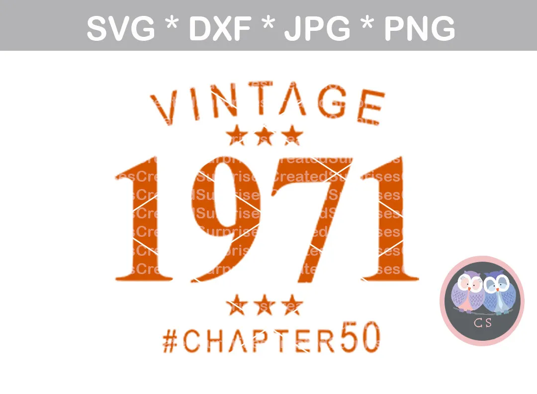 Vintage, Birth Year, Chapter Age, (all numbers included) Birthday, Date, digital download, SVG, DXF, cut file, personal, commercial, use with Silhouette, Cricut and Die Cutting Machines