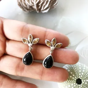 Vintage Black Onyx & Citrine Quartz Earrings