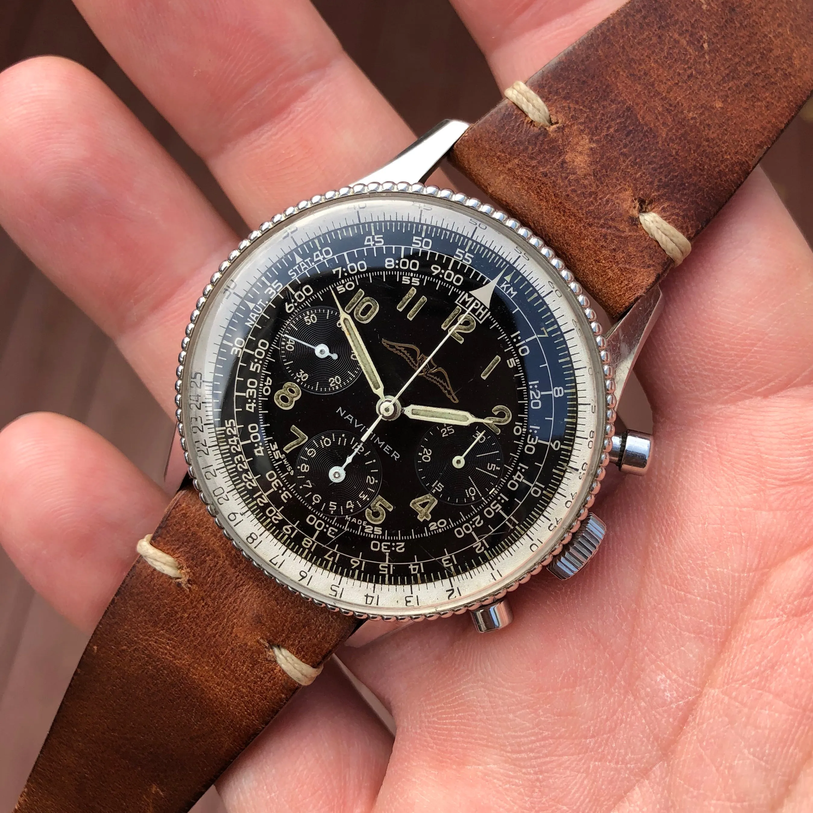 Vintage Breitling Navitimer 806 Steel Venus 178 Chronograph AOPA Wristwatch Circa 1961