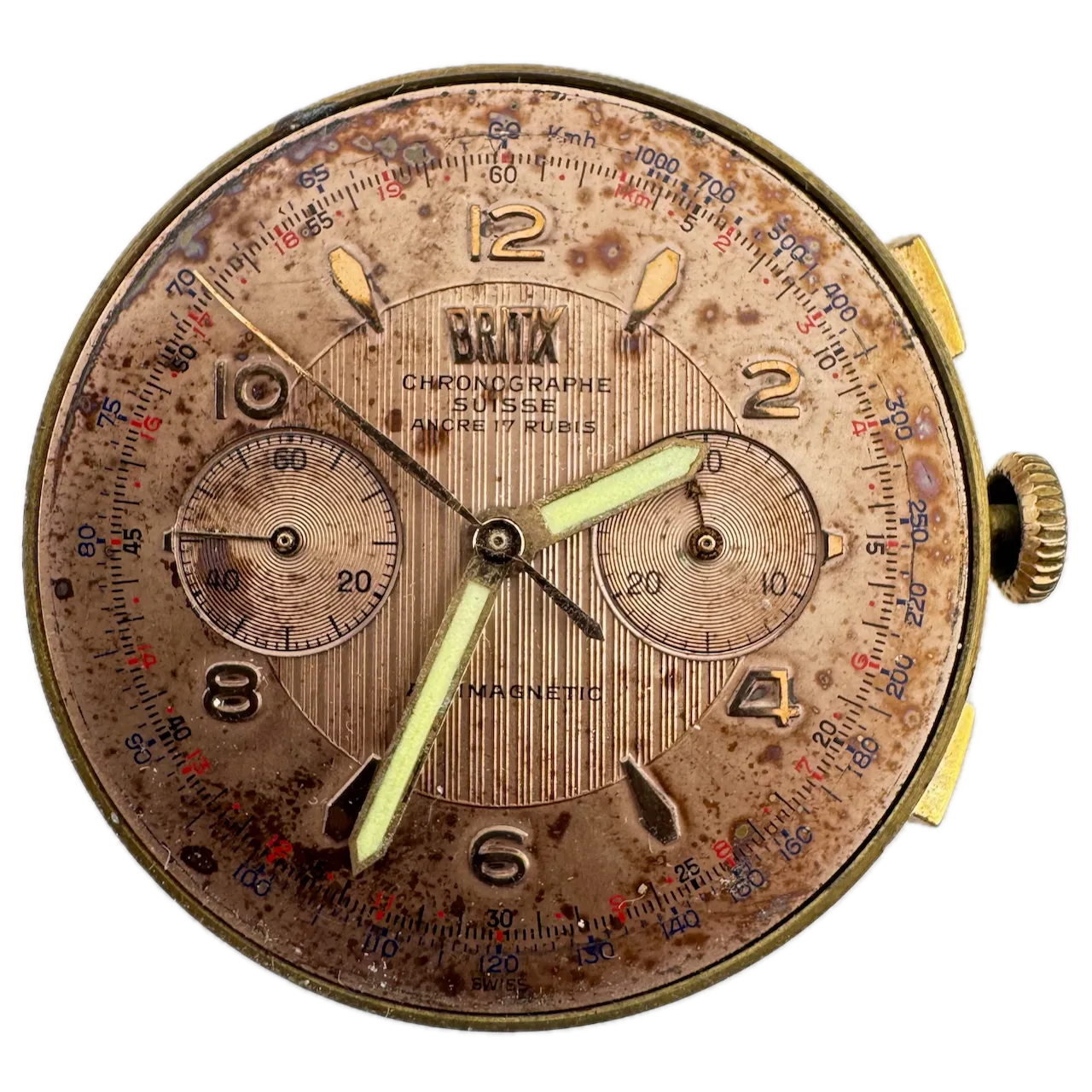 Vintage Britix Copper Tapestry Chronograph Men's Wristwatch Movement Land. 248