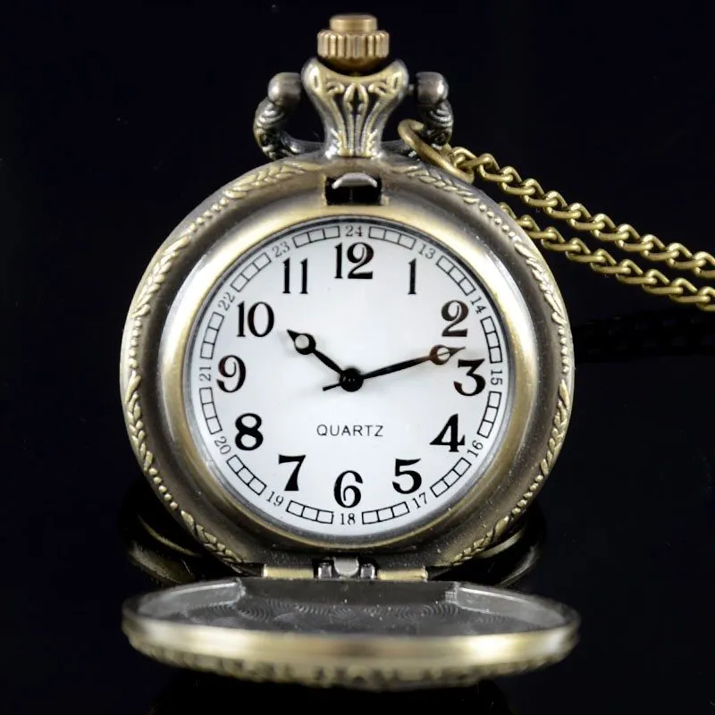 Vintage Bronze Buddha Pocket Watch Necklace