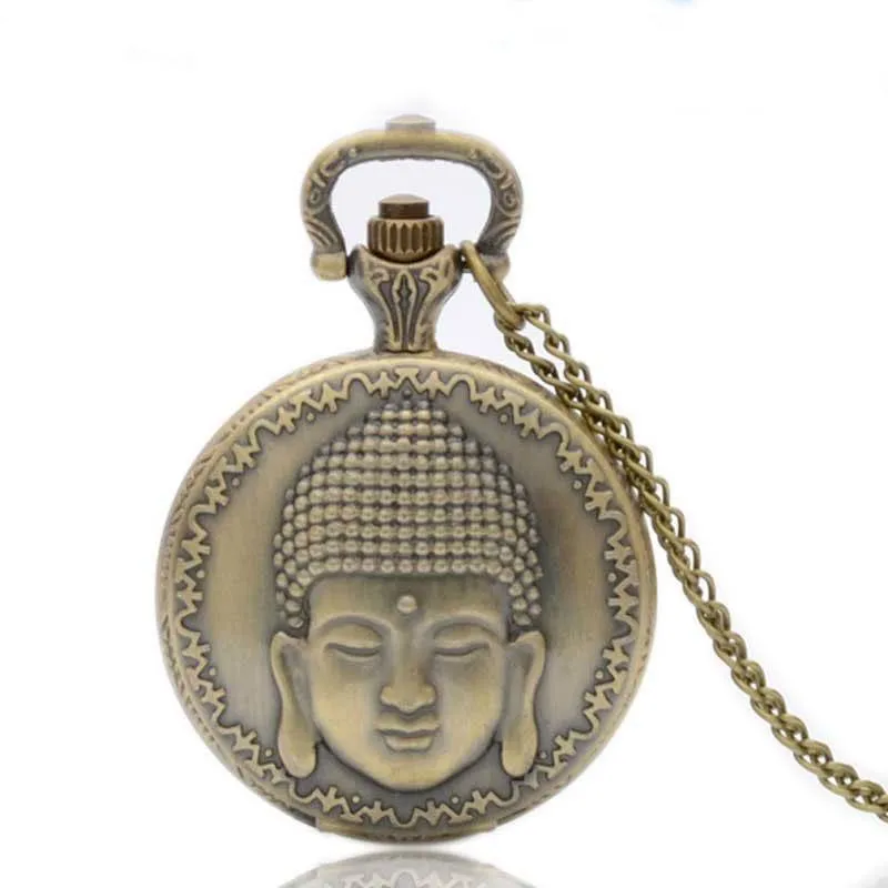 Vintage Bronze Buddha Pocket Watch Necklace