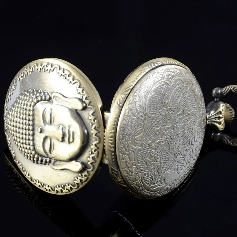 Vintage Bronze Buddha Pocket Watch Necklace