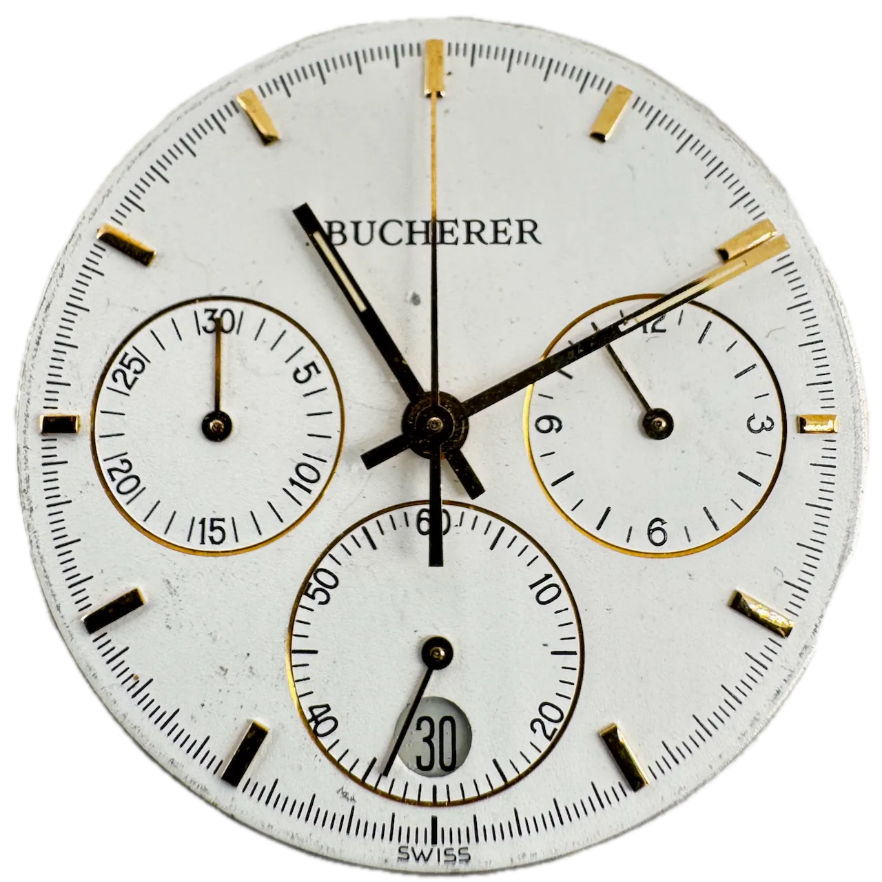 Vintage Bucherer White Date Quartz Chronograph Men's Wristwatch Movement 1270