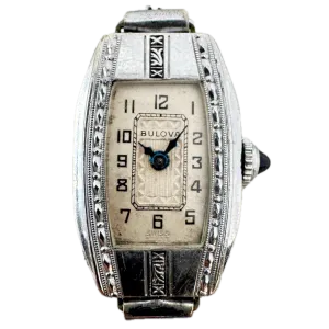 Vintage Bulova Frankenstein Art Deco Ladies Quartz Wristwatch Chrome Plated