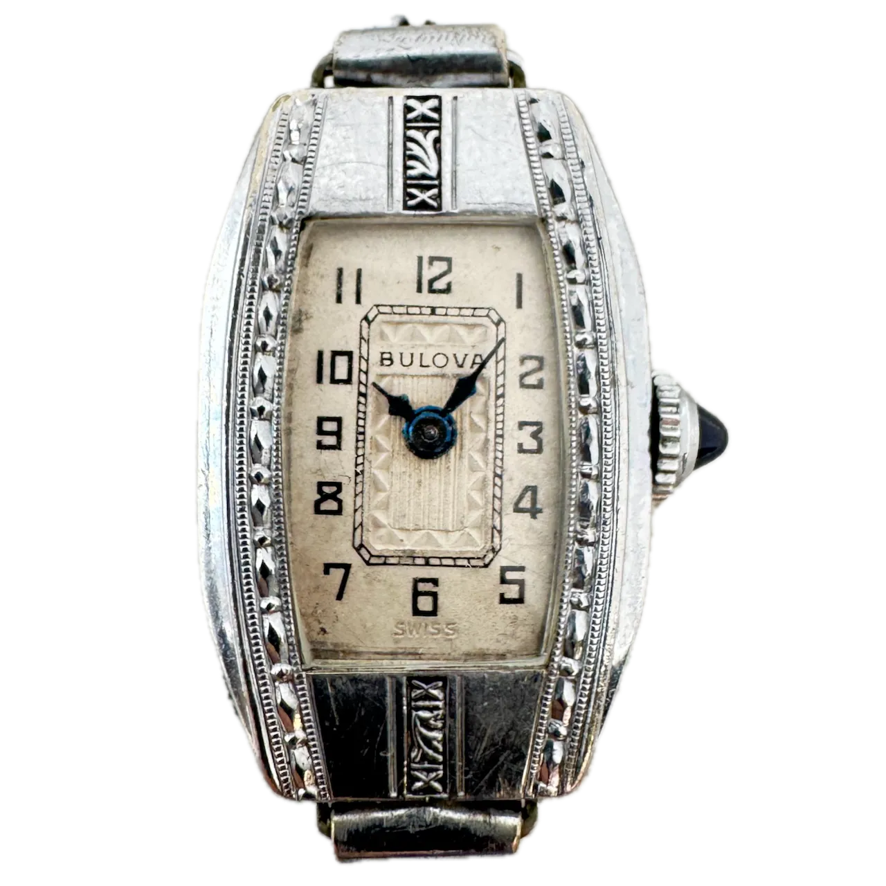 Vintage Bulova Frankenstein Art Deco Ladies Quartz Wristwatch Chrome Plated
