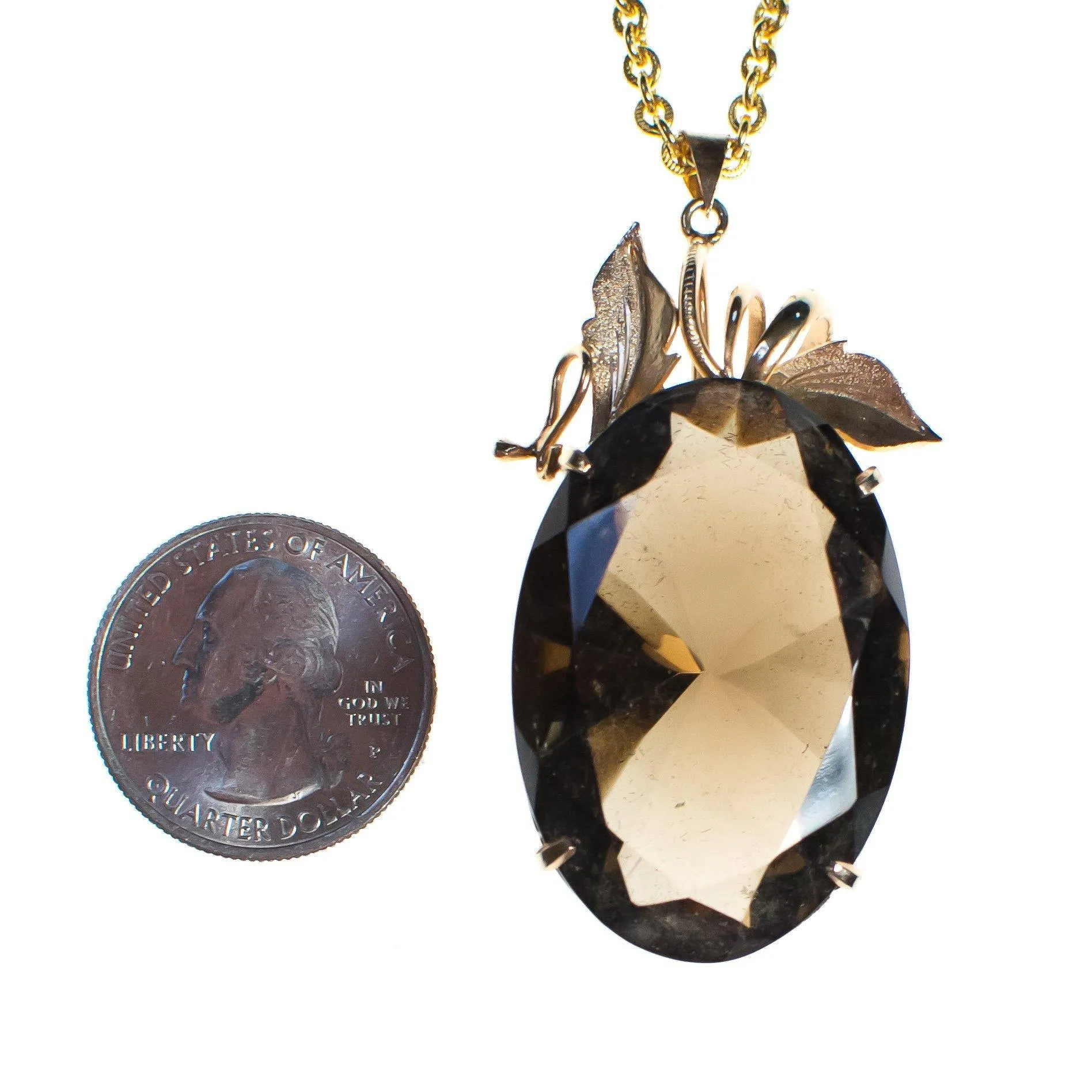 Vintage Cadoro Art Nouveau Inspired Huge Smokey Topaz Pendant Necklace
