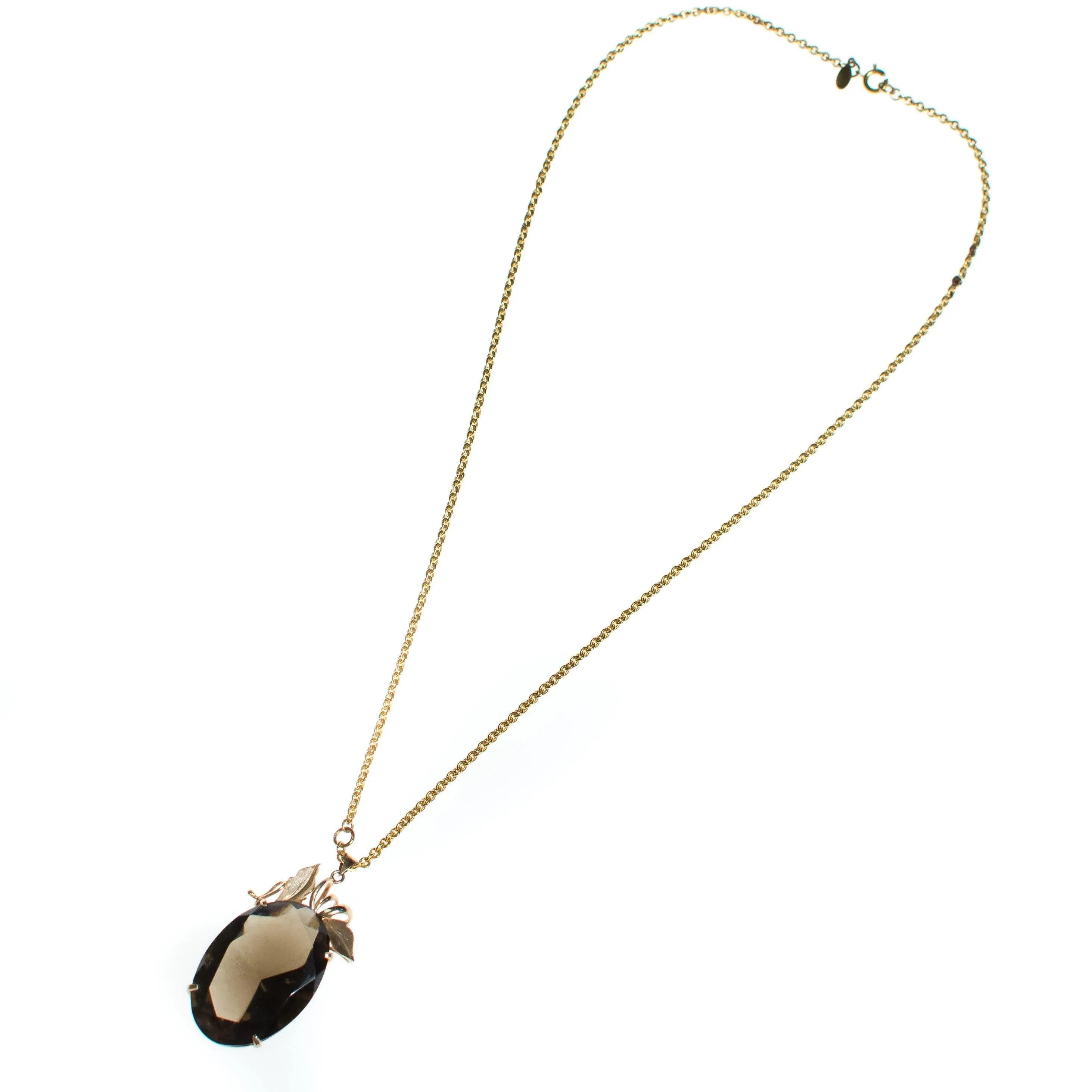 Vintage Cadoro Art Nouveau Inspired Huge Smokey Topaz Pendant Necklace