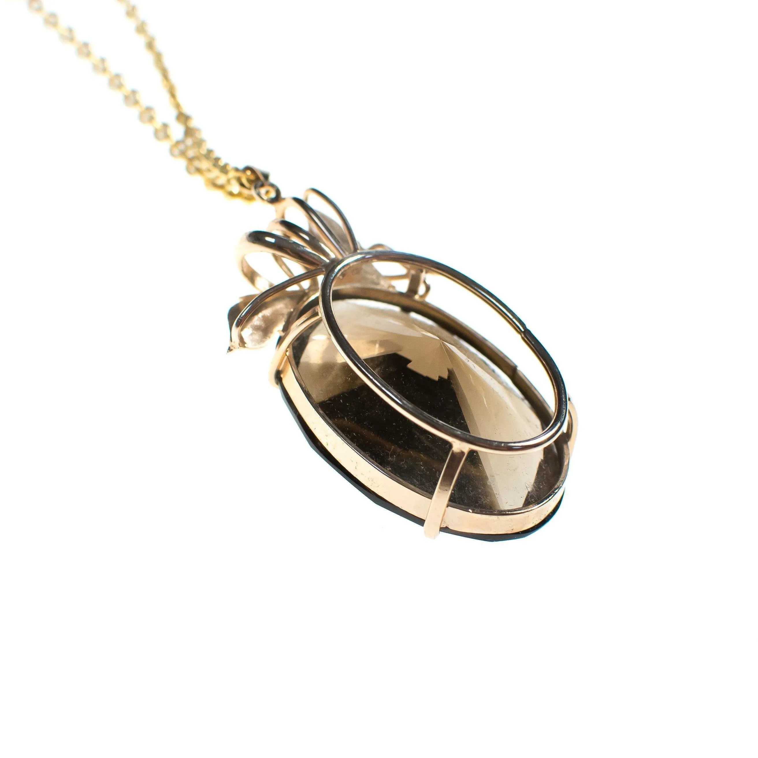 Vintage Cadoro Art Nouveau Inspired Huge Smokey Topaz Pendant Necklace