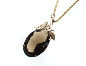 Vintage Cadoro Art Nouveau Inspired Huge Smokey Topaz Pendant Necklace