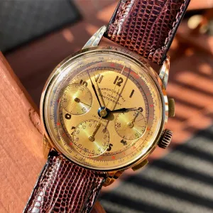 Vintage Canterbury 14K Yellow Gold Tri-Color Valjoux 72 Chronograph Wristwatch