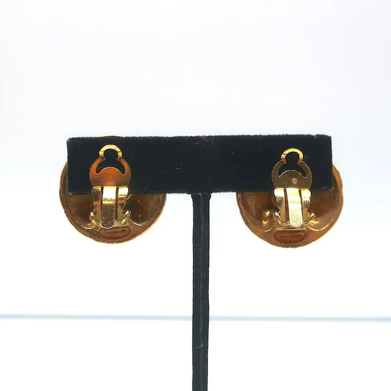 Vintage Chanel 1970s Crystal Quilted Clip-On Earrings Gold