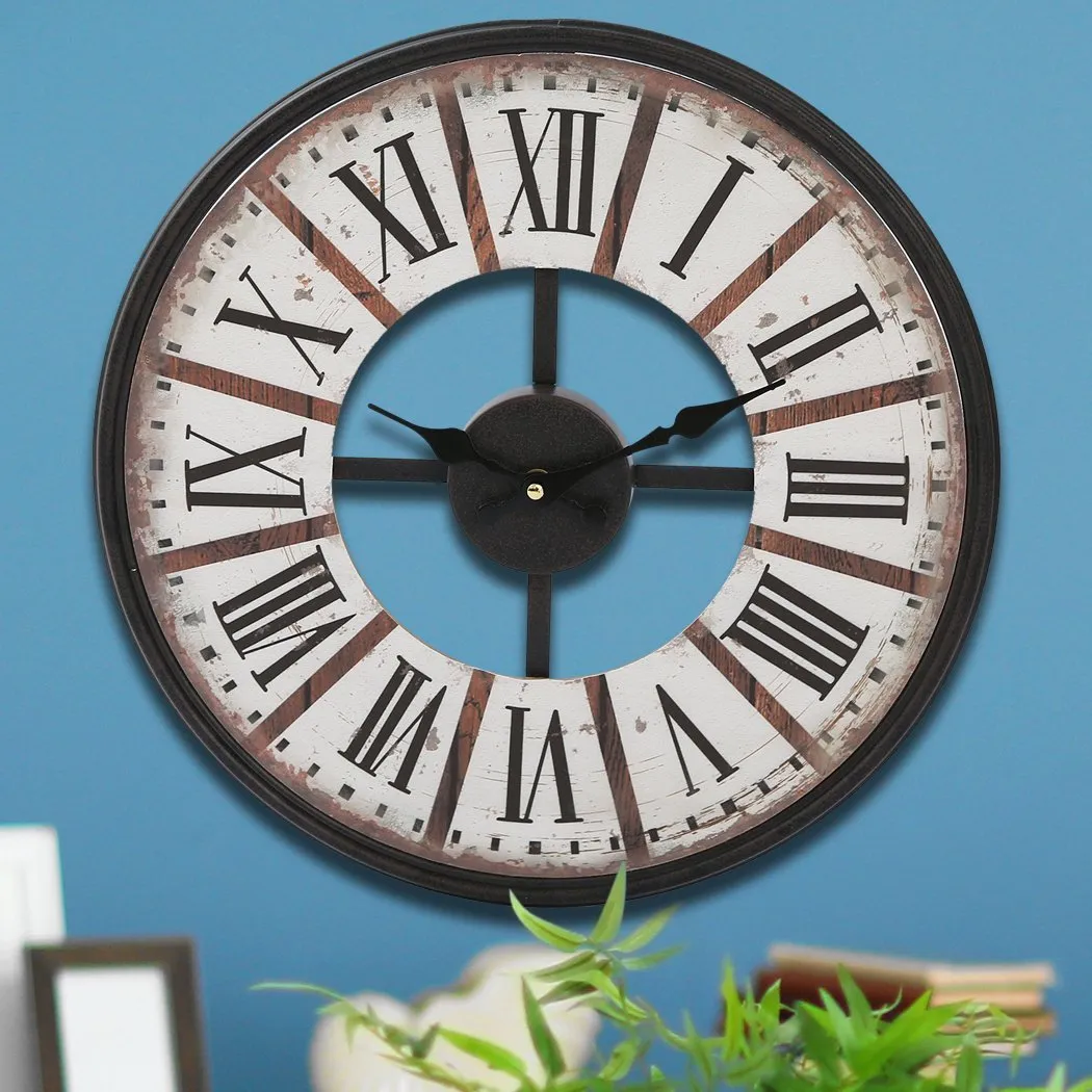 Vintage Chic Wooden Shabby Large Wall Clock Art Round Oversized Digital French
