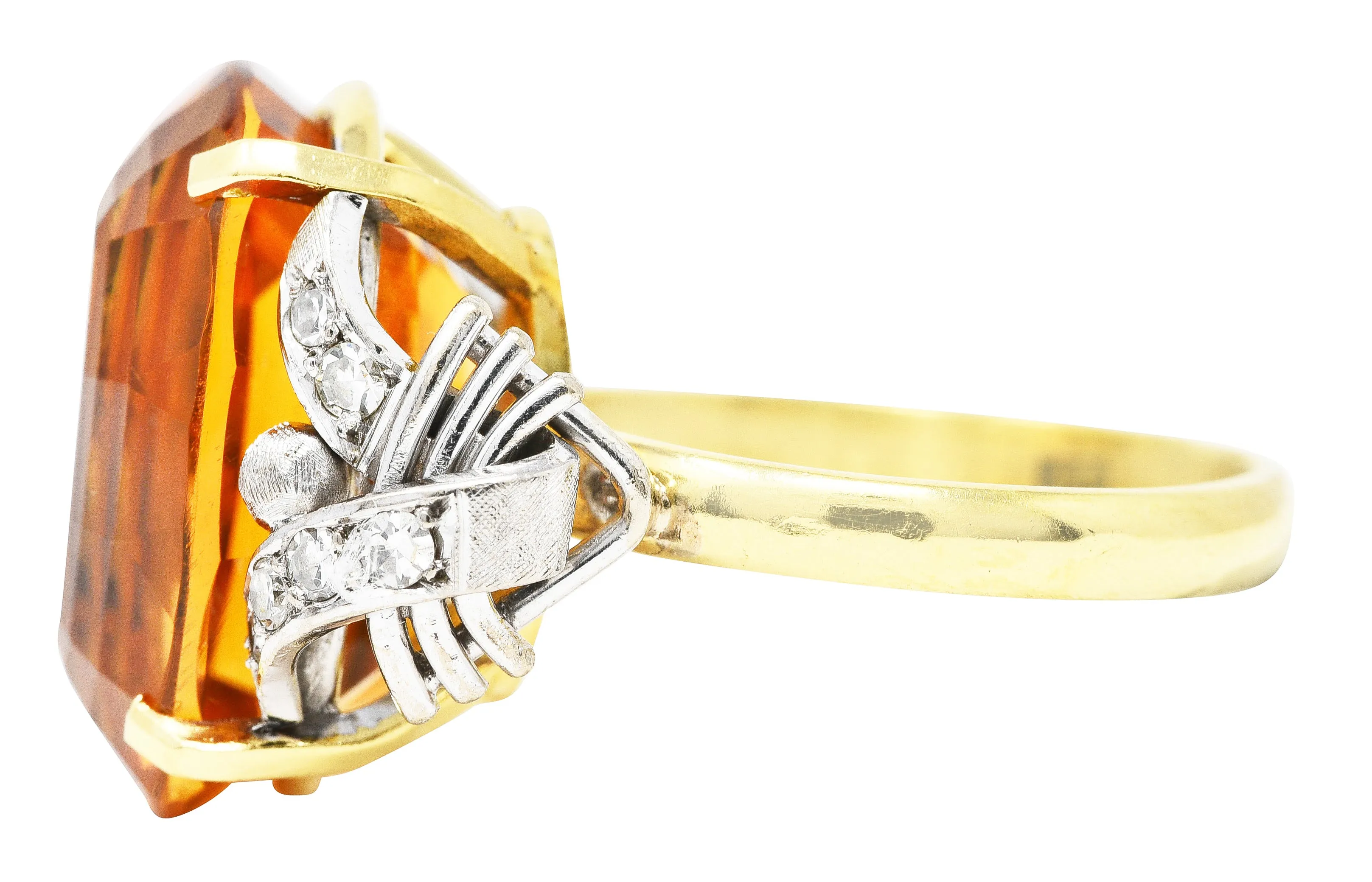 Vintage Citrine Diamond 18 Karat Yellow Gold Platinum Gemstone Ring