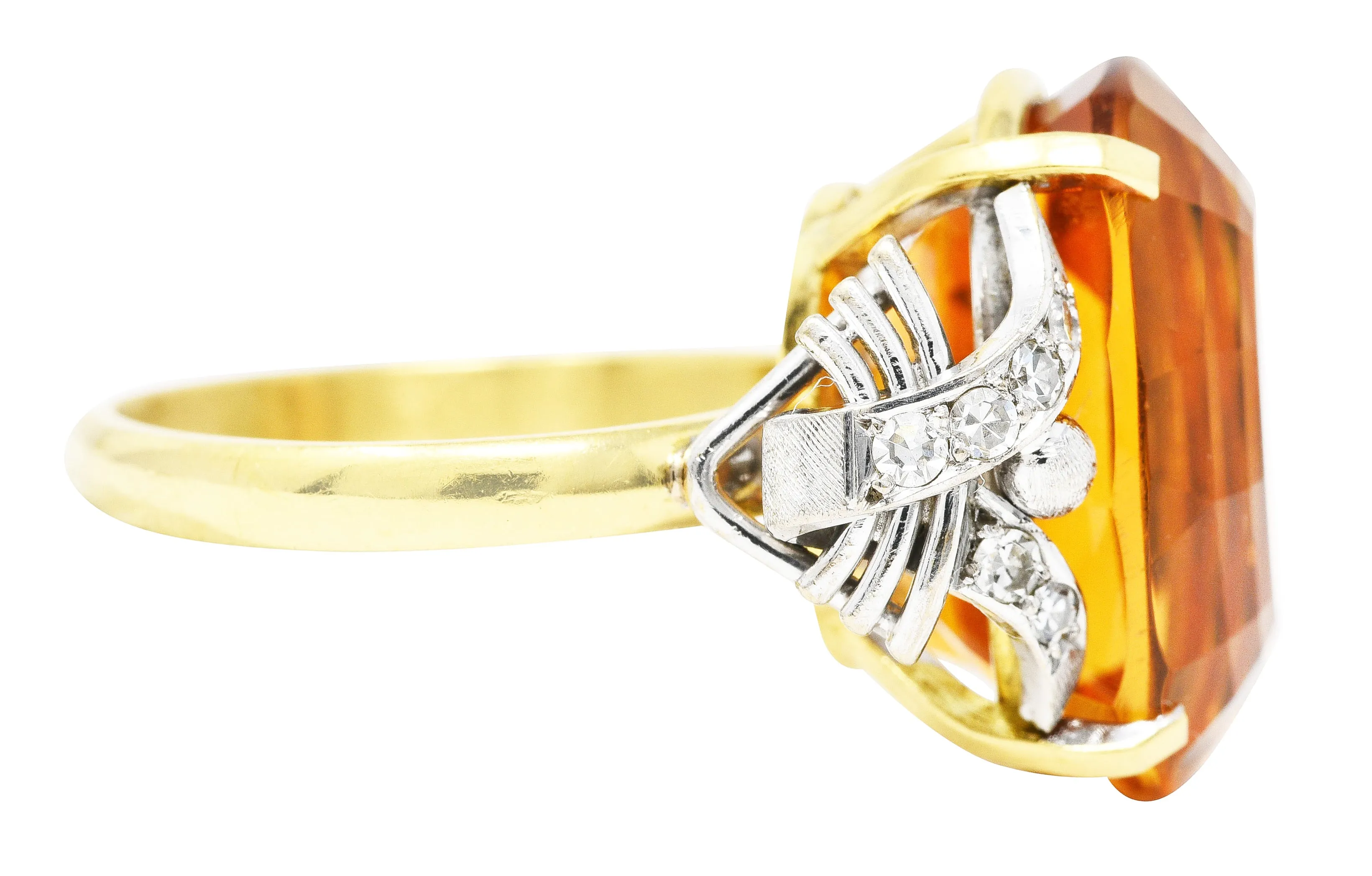 Vintage Citrine Diamond 18 Karat Yellow Gold Platinum Gemstone Ring