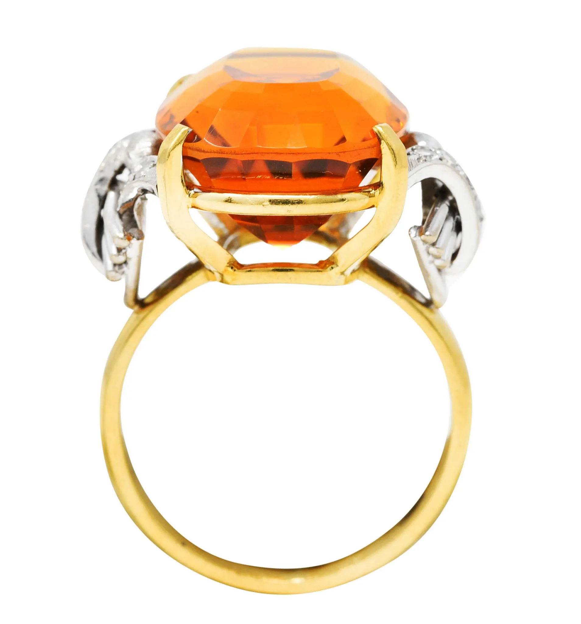 Vintage Citrine Diamond 18 Karat Yellow Gold Platinum Gemstone Ring
