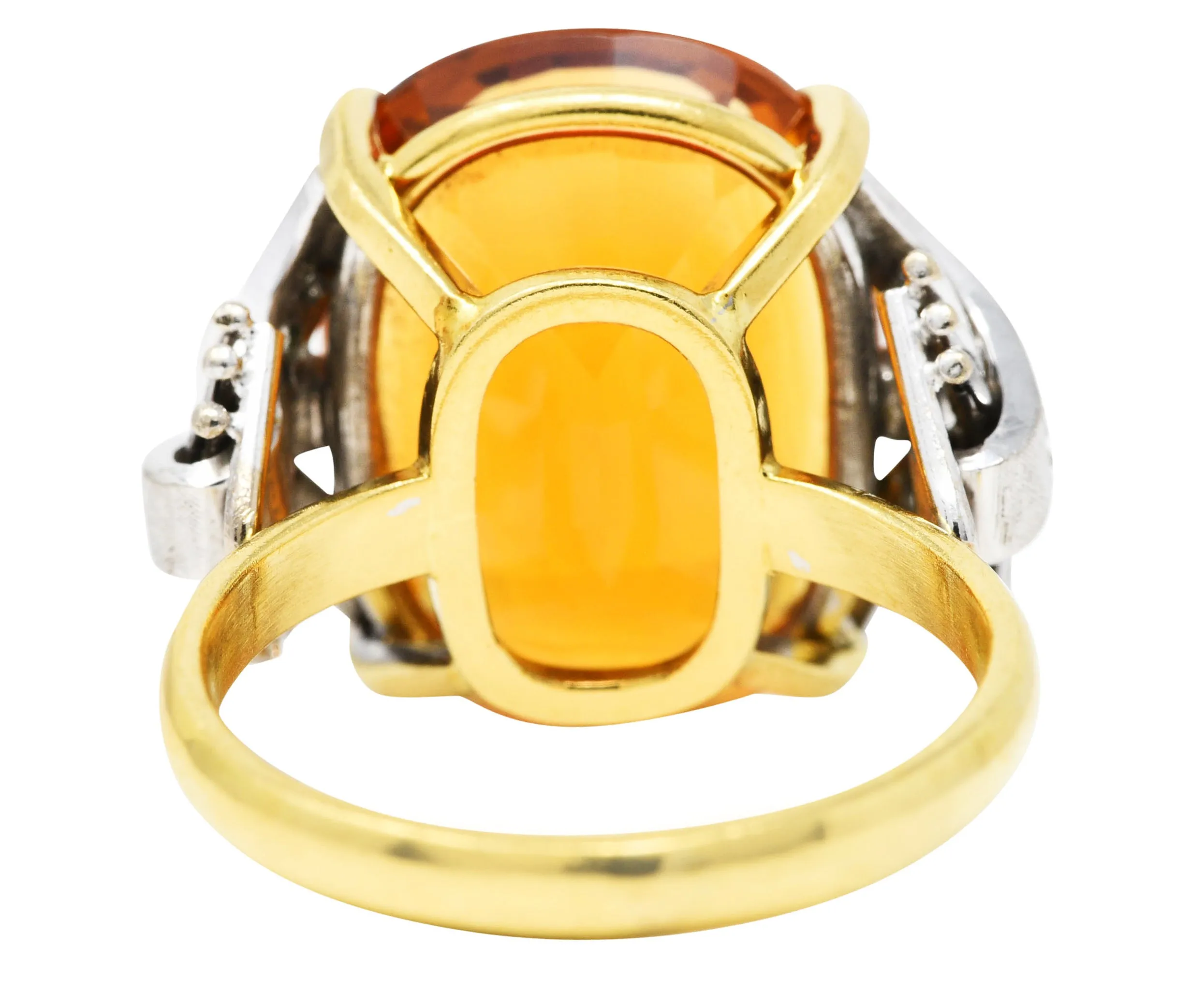 Vintage Citrine Diamond 18 Karat Yellow Gold Platinum Gemstone Ring