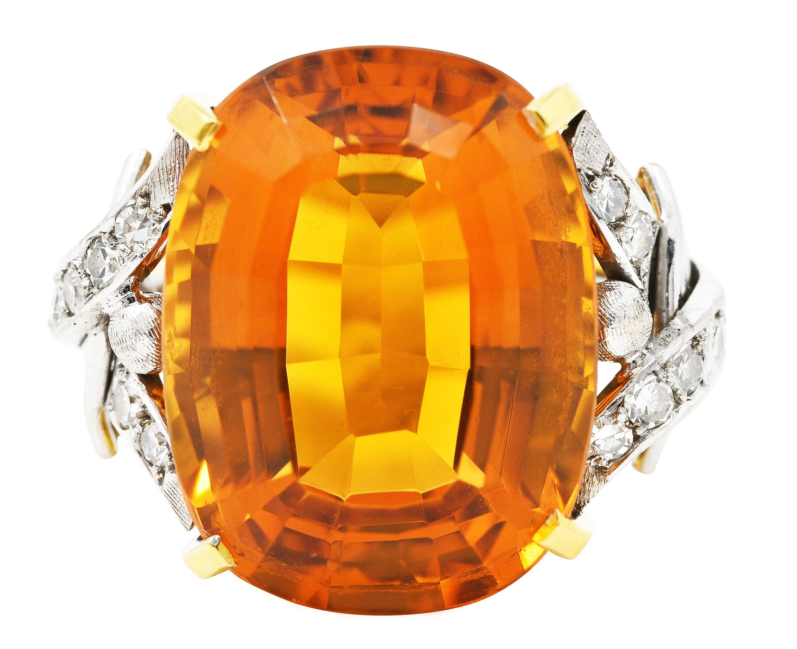 Vintage Citrine Diamond 18 Karat Yellow Gold Platinum Gemstone Ring